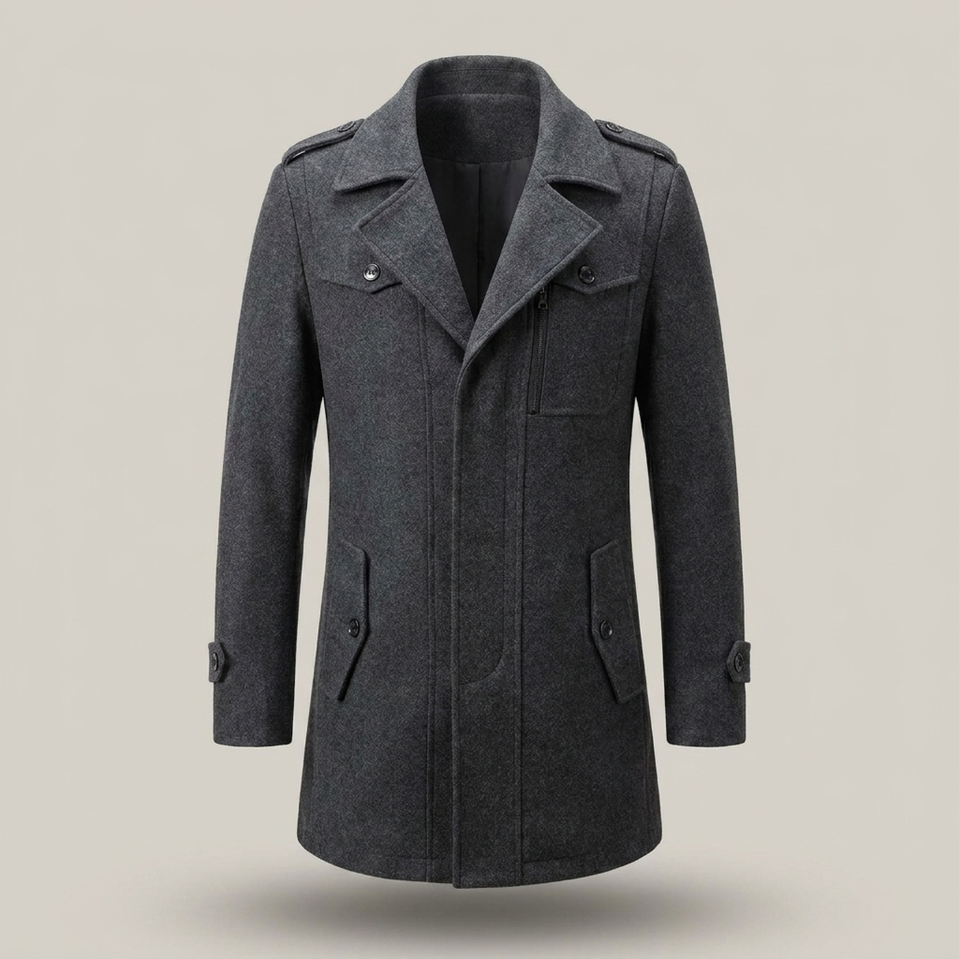PLUXSTYLE::numise::mens-slim-fit-epaulet-parka::pack-grey