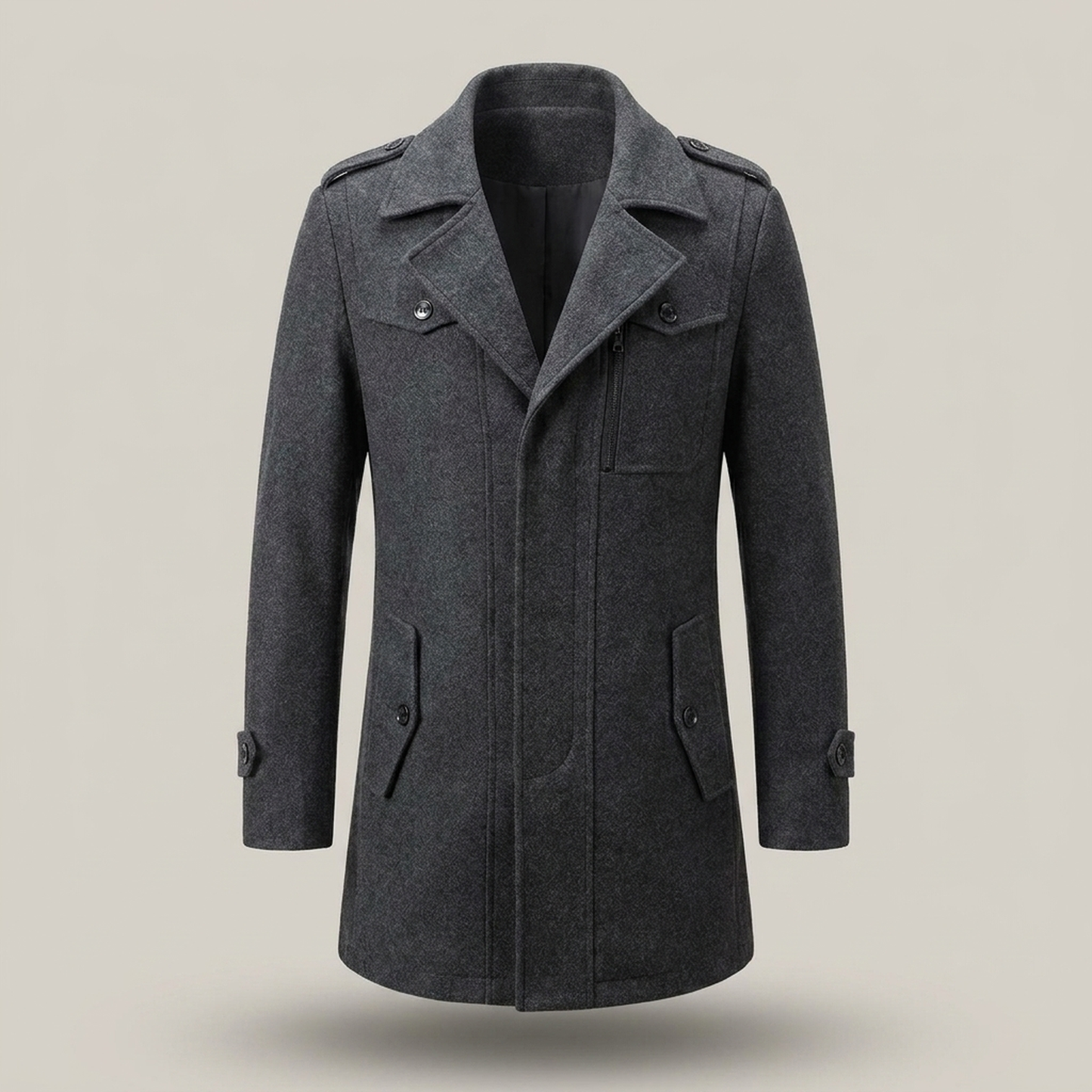 PLUXSTYLE::numise::mens-slim-fit-epaulet-parka::pack-grey