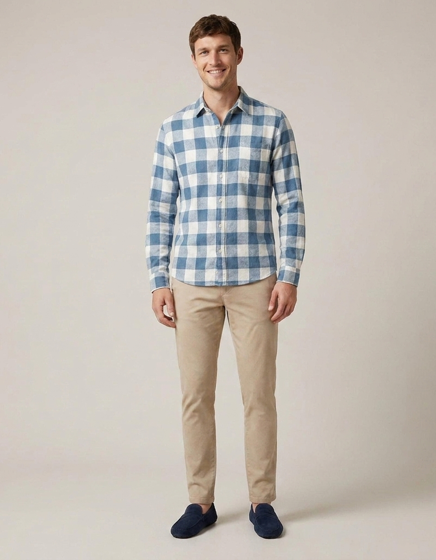 PLUXSTYLE::numise::mens-slim-fit-plaid-shirt::front