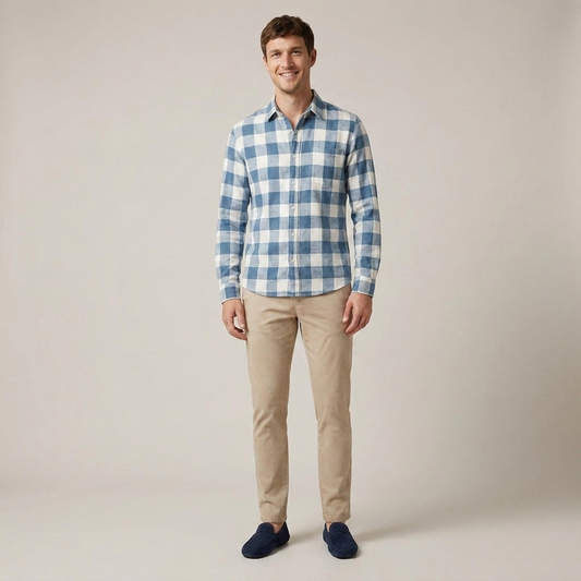 PLUXSTYLE::numise::mens-slim-fit-plaid-shirt::front