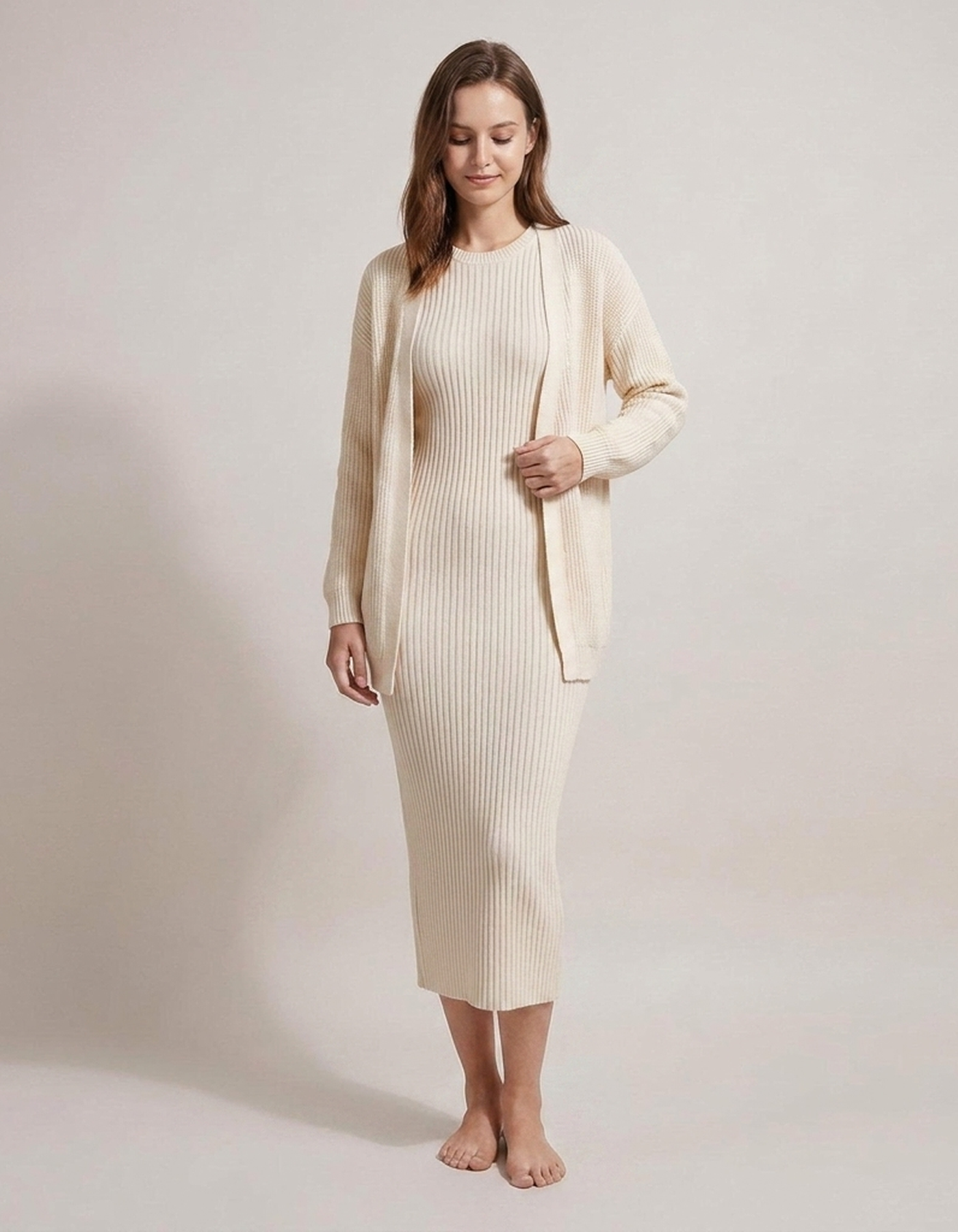 PLUXSTYLE::numise::slim-fit-cardigan-dress-set::front