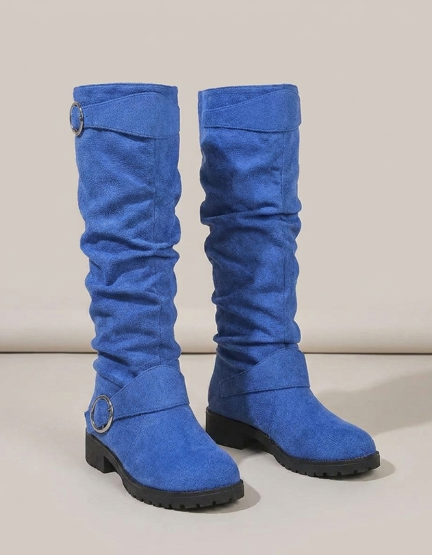 PLUXSTYLE::numise::slouchy-buckle-knee-high-boots::pack-blue