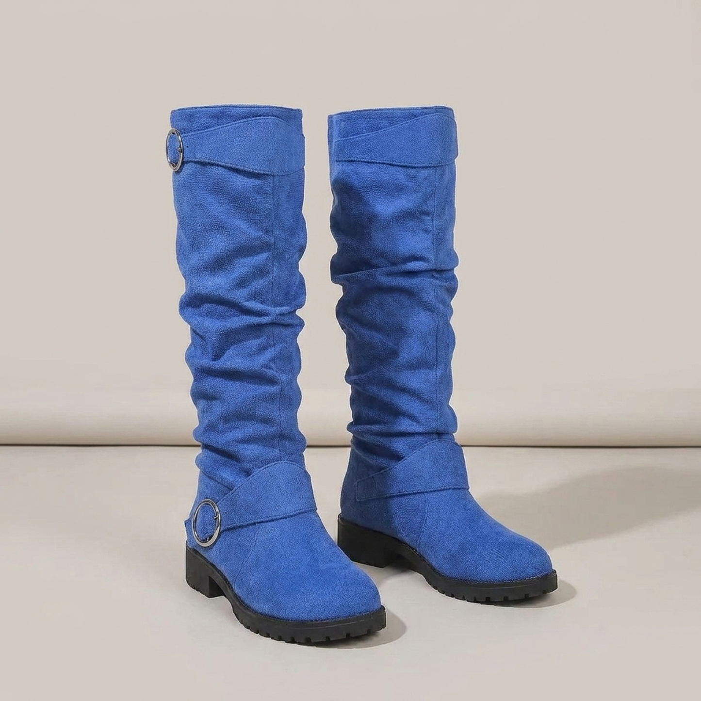 PLUXSTYLE::numise::slouchy-buckle-knee-high-boots::pack-blue