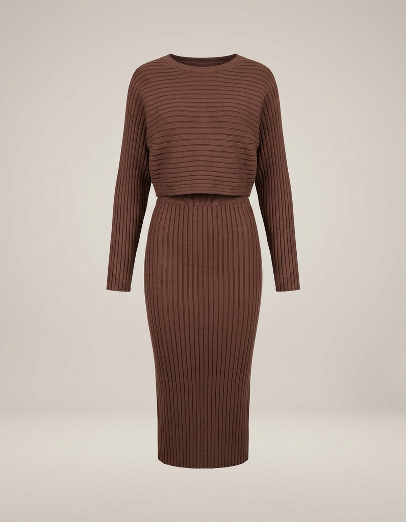 PLUXSTYLE::numise::two-piece-sweater-dress-set::pack-brown