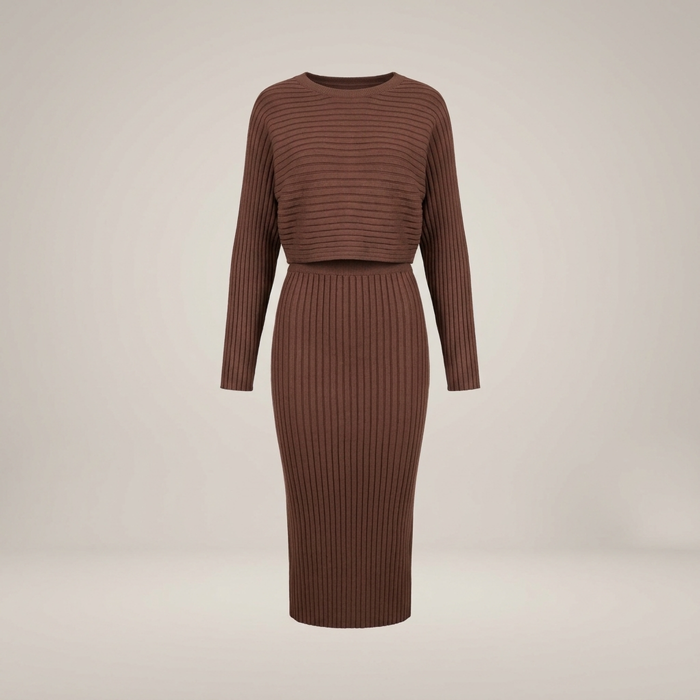 PLUXSTYLE::numise::two-piece-sweater-dress-set::pack-brown