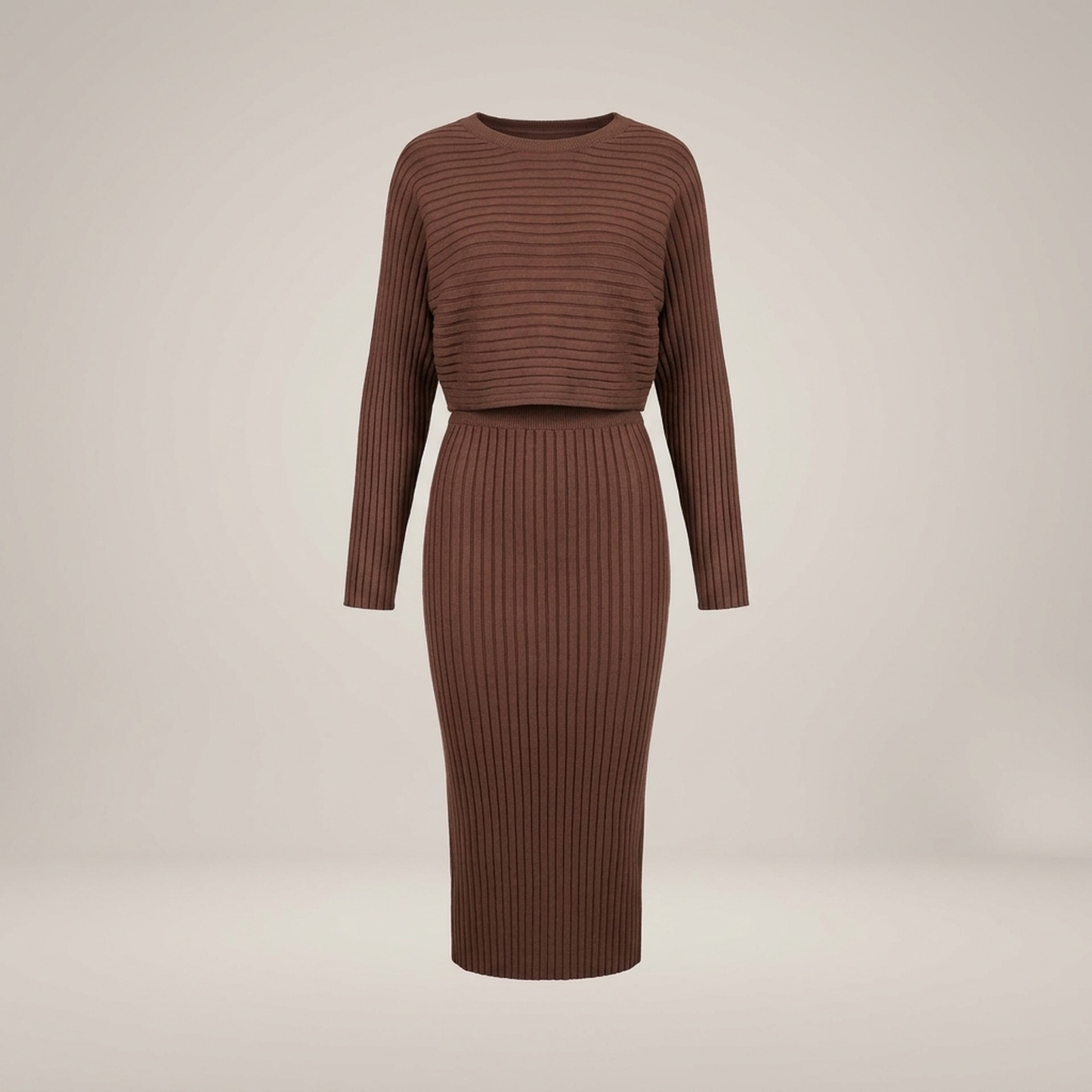 PLUXSTYLE::numise::two-piece-sweater-dress-set::pack-brown