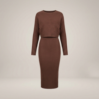 PLUXSTYLE::numise::two-piece-sweater-dress-set::pack-brown