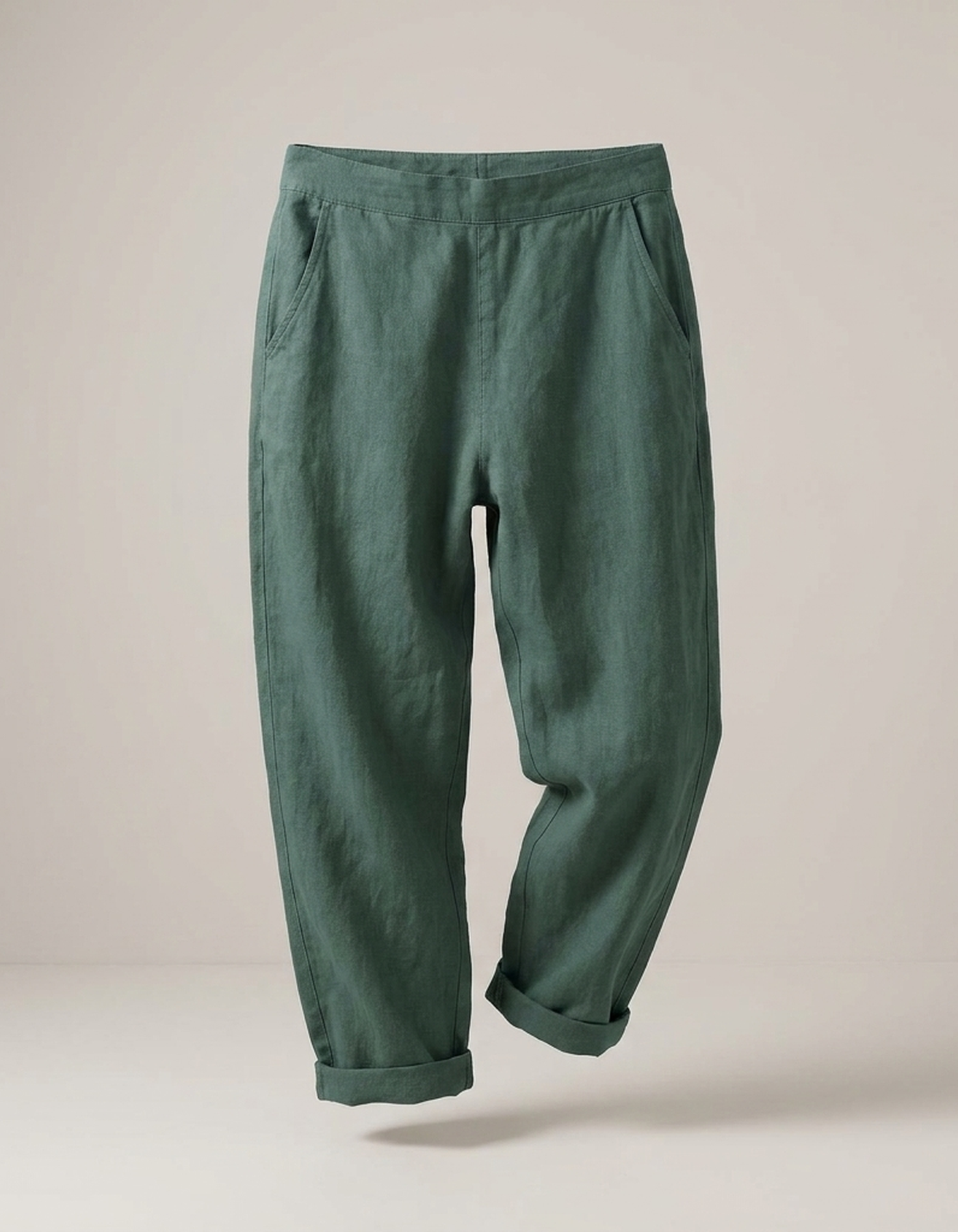 PLUXSTYLE::numise::womens-high-waist-linen-blend-trousers-for-all-day-comfort::pack-dark-green
