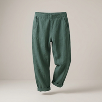 PLUXSTYLE::numise::womens-high-waist-linen-blend-trousers-for-all-day-comfort::pack-dark-green