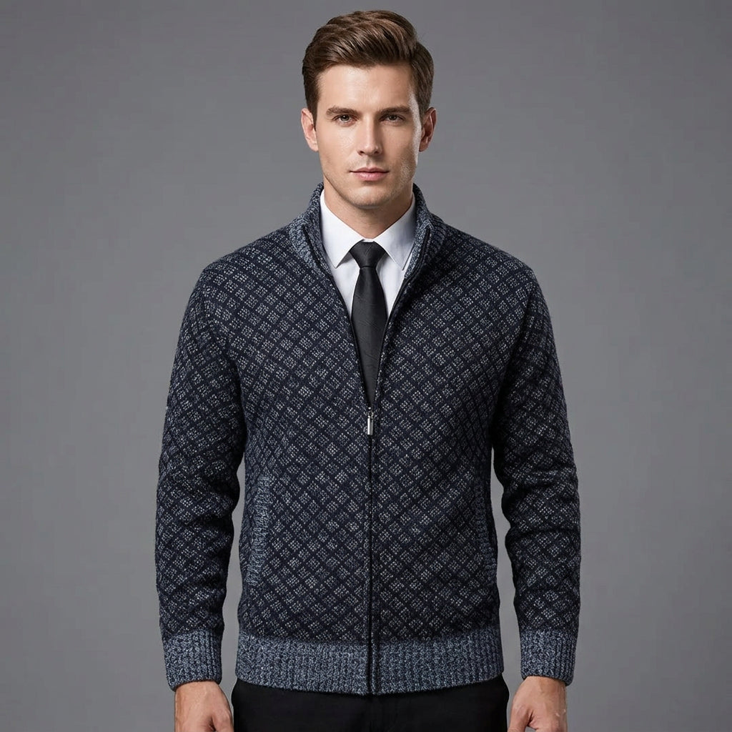 Cardigan pour homme à col montant et fermeture éclair intégrale
