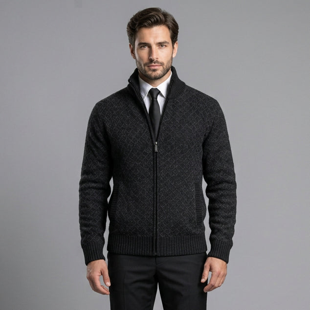 Cardigan pour homme à col montant et fermeture éclair intégrale
