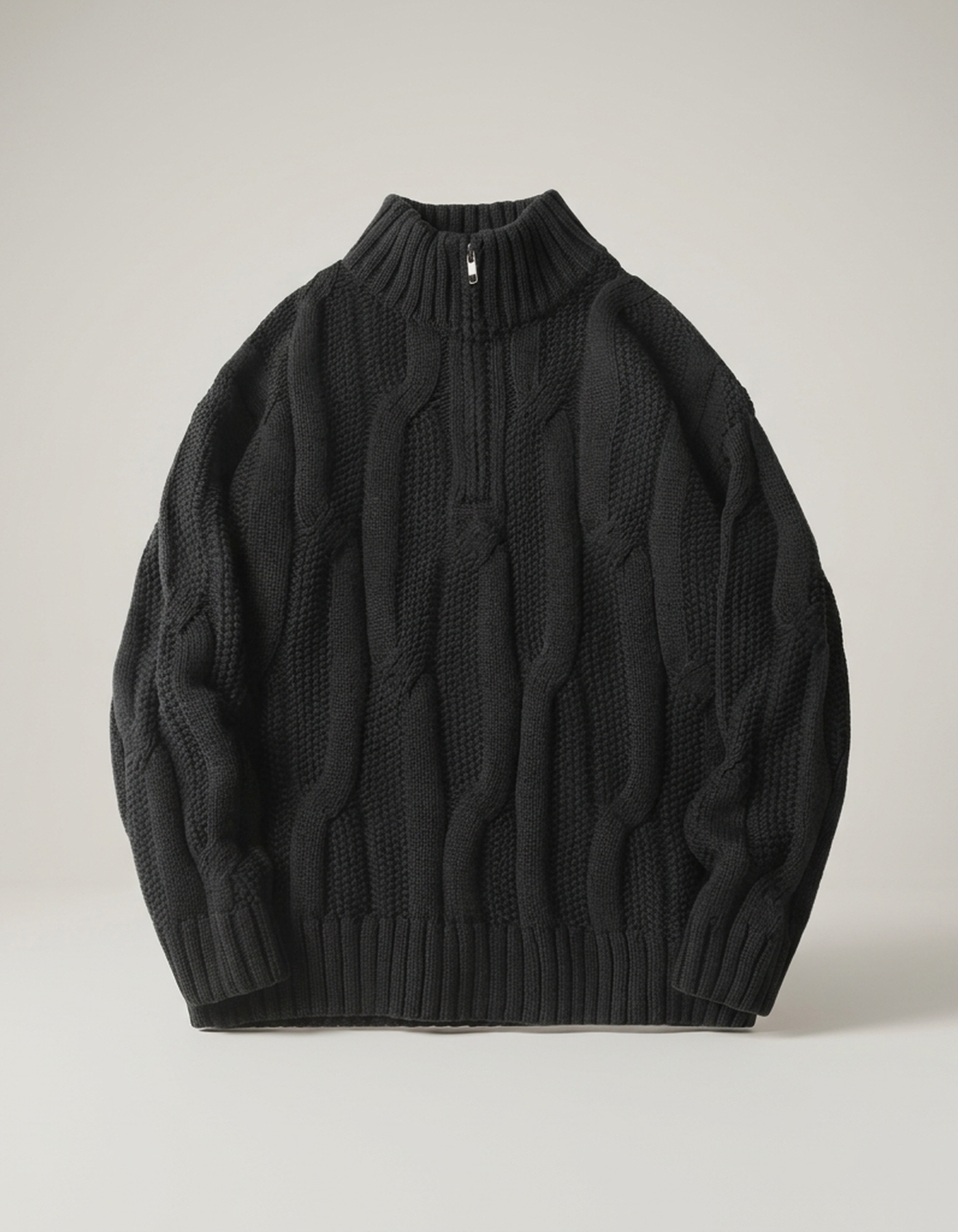 PLUXSTYLE::numise::chunky-cable-half-zip-sweater::pack-black