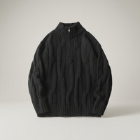 PLUXSTYLE::numise::chunky-cable-half-zip-sweater::pack-black