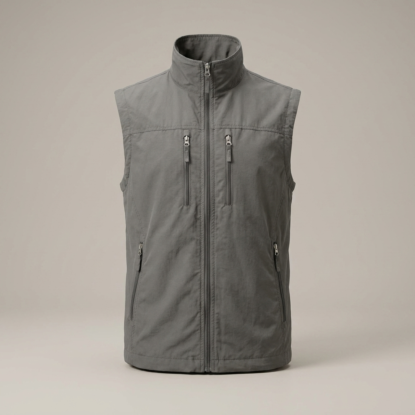 PLUXSTYLE::numise::mens-stand-collar-bodywarmer::pack-grey