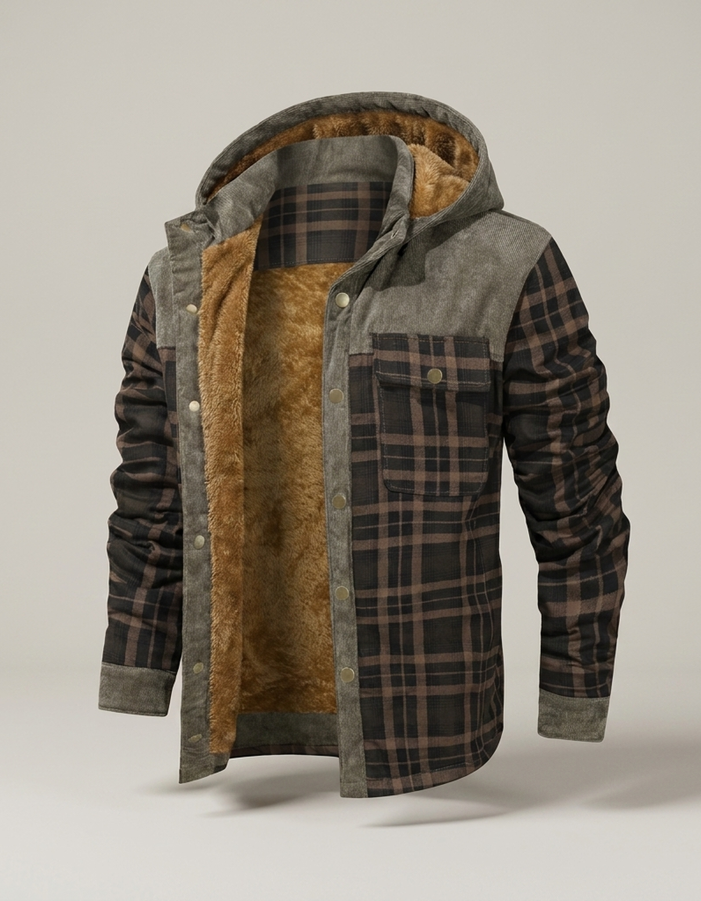 PLUXSTYLE::numise::mens-plaid-hooded-parka::pack-grey