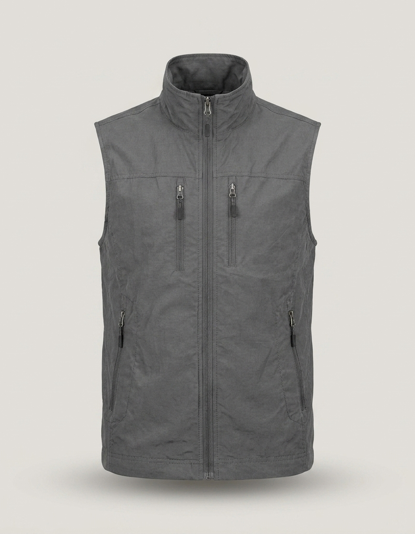 PLUXSTYLE::numise::mens-stand-collar-utility-vest::pack-grey