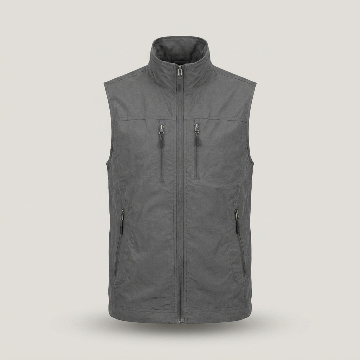 PLUXSTYLE::numise::mens-stand-collar-utility-vest::pack-grey