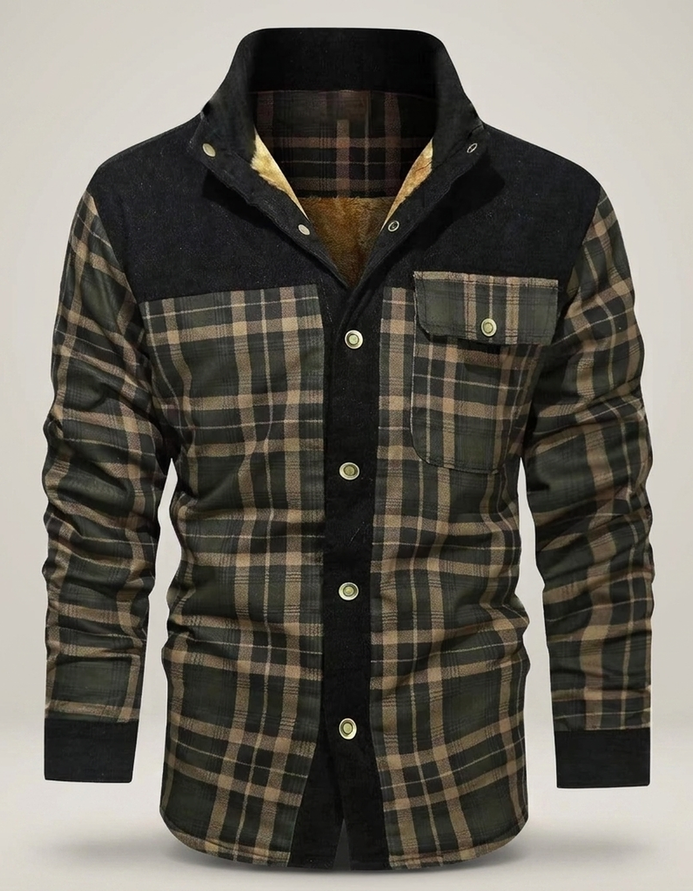 PLUXSTYLE::numise::mens-plaid-hooded-parka::pack-army-green