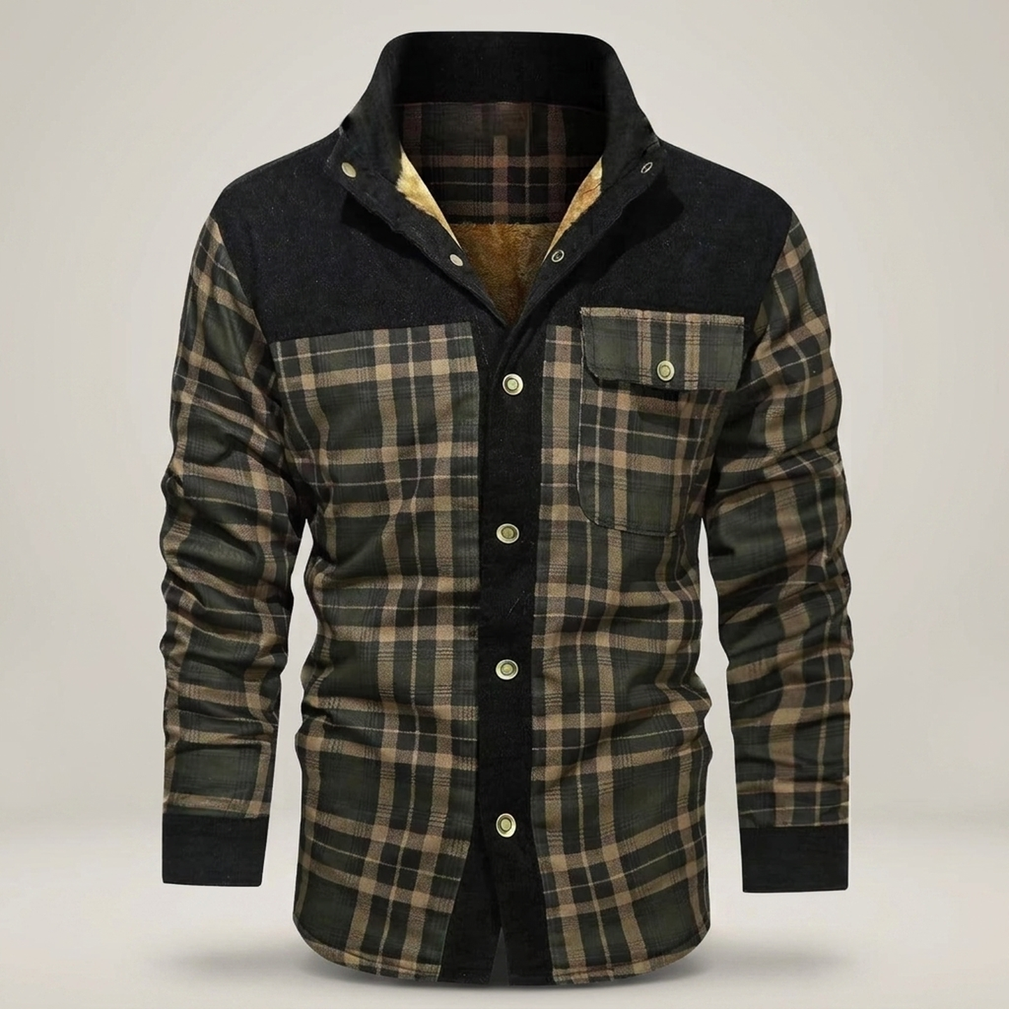 PLUXSTYLE::numise::mens-plaid-hooded-parka::pack-army-green
