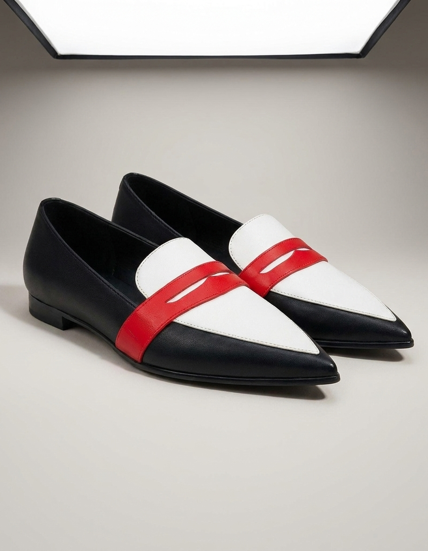 PLUXSTYLE::numise::chiara-color-block-loafers::closeup-detail