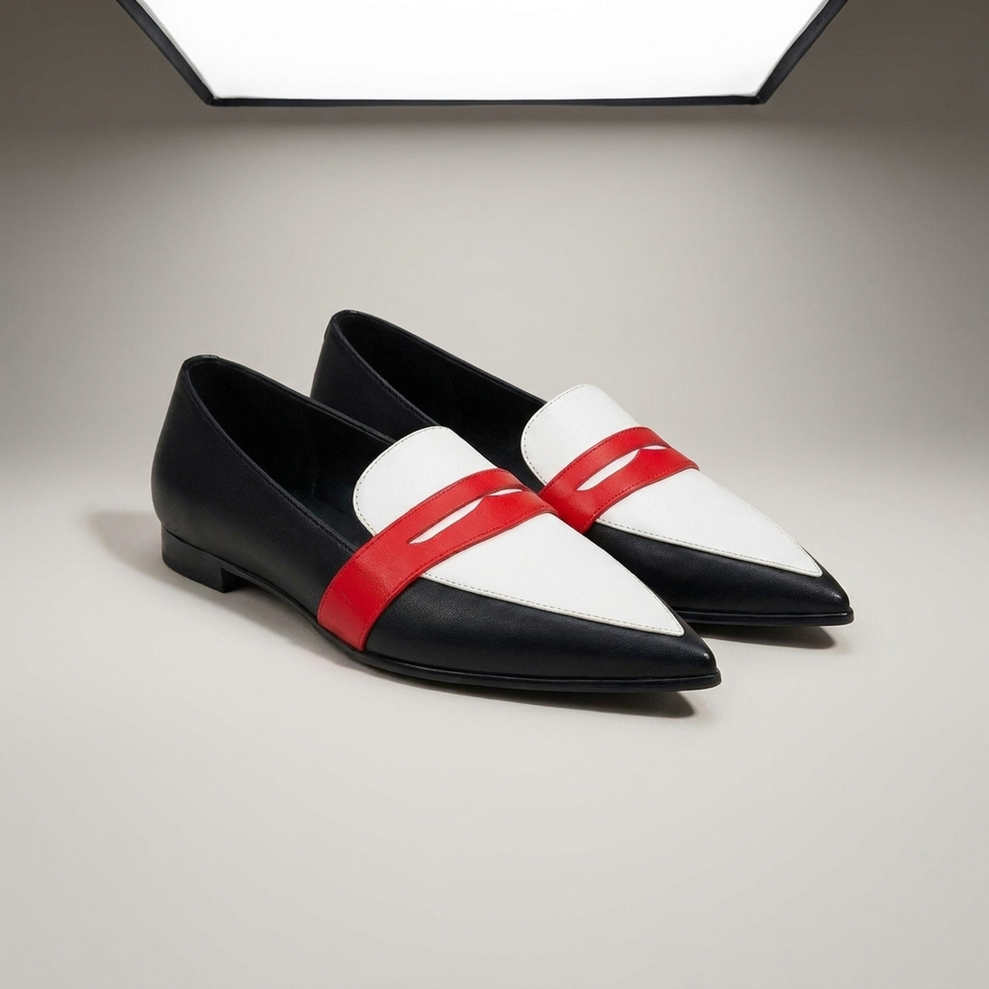 PLUXSTYLE::numise::chiara-color-block-loafers::closeup-detail