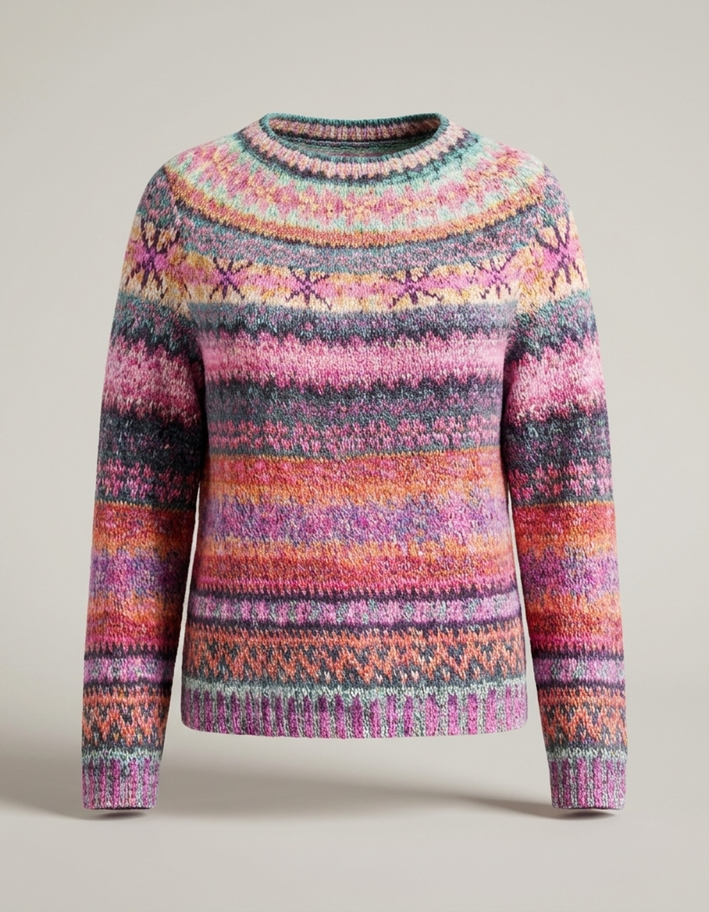 PLUXSTYLE::numise::relaxed-fair-isle-pullover-sweater::pack-pink