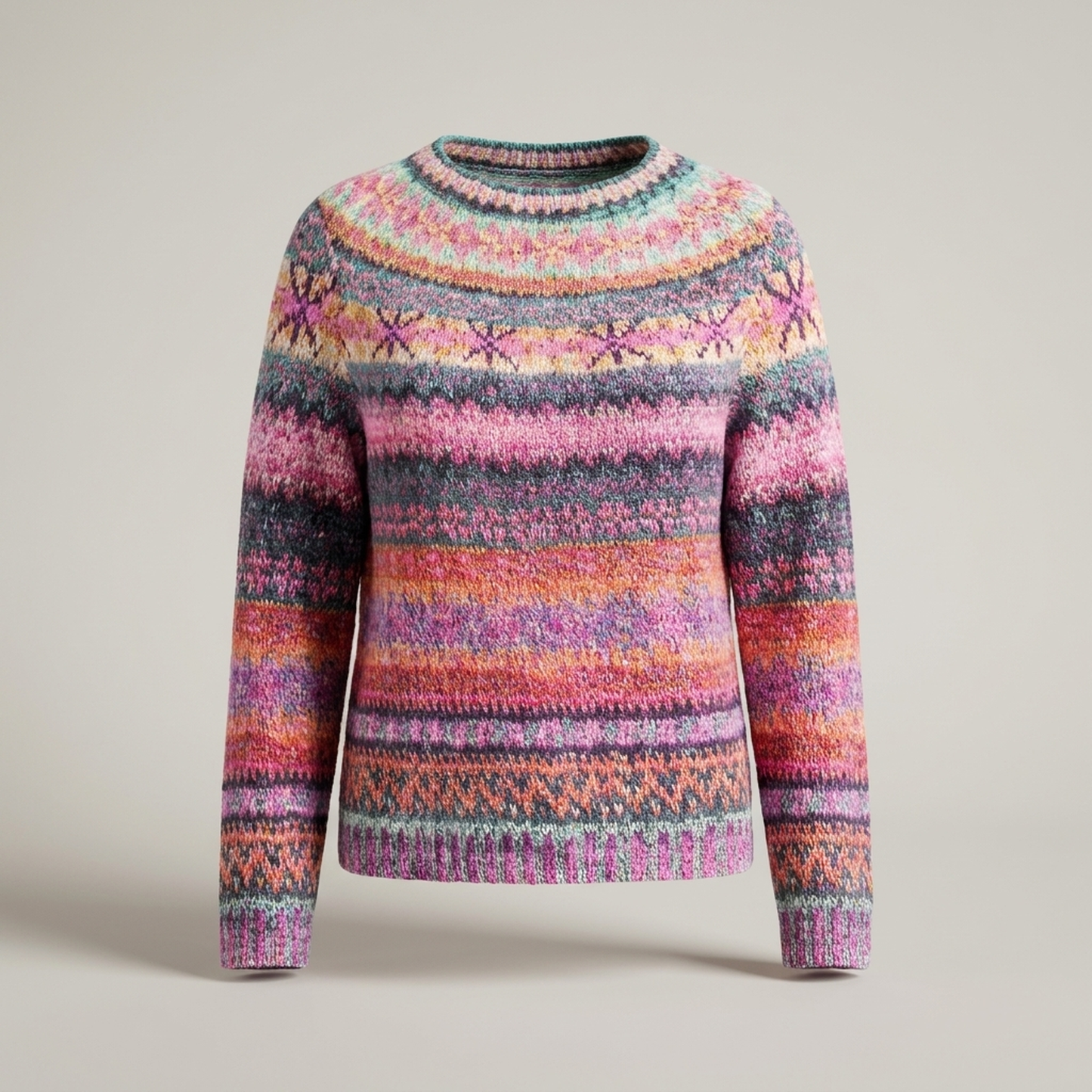 PLUXSTYLE::numise::relaxed-fair-isle-pullover-sweater::pack-pink