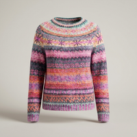 PLUXSTYLE::numise::relaxed-fair-isle-pullover-sweater::pack-pink
