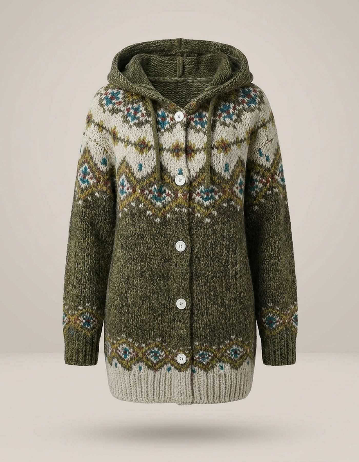 PLUXSTYLE::numise::fair-isle-hooded-table::pack-green