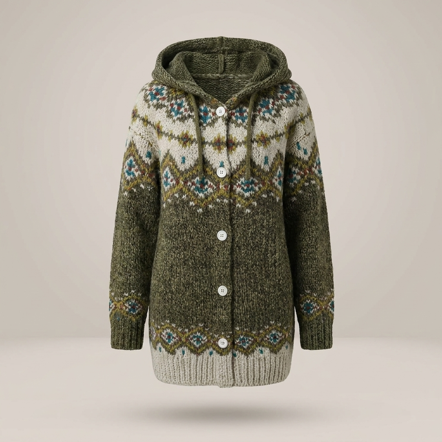 PLUXSTYLE::numise::fair-isle-hooded-table::pack-green