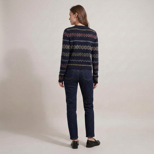 PLUXSTYLE::numise::alice-indigo-fair-isle-cardigan::back