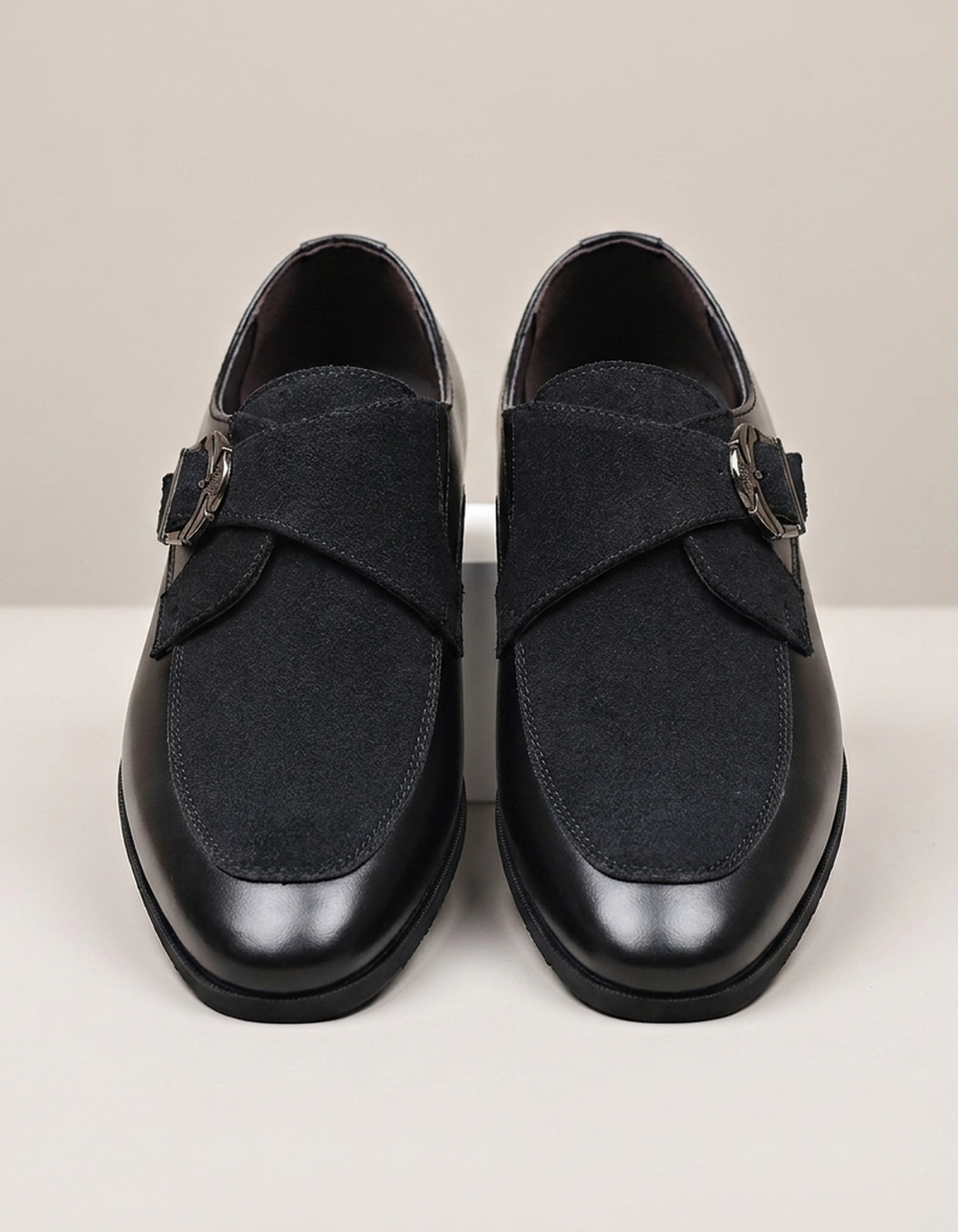 PLUXSTYLE::numise::mens-pointed-toe-monk-strap-dress-shoes::pack-black