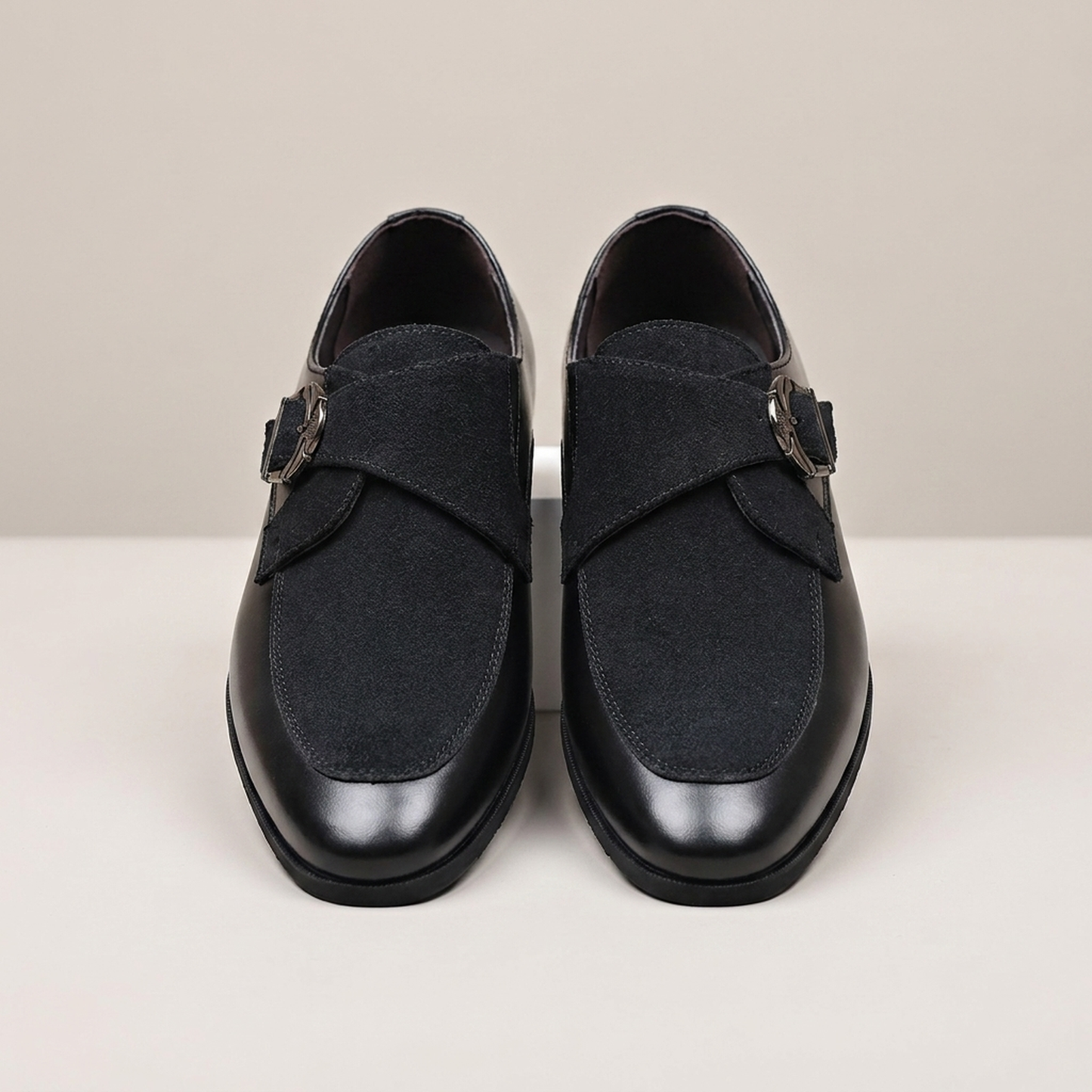 PLUXSTYLE::numise::mens-pointed-toe-monk-strap-dress-shoes::pack-black