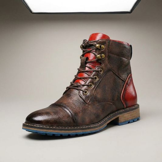 PLUXSTYLE::numise::two-tone-polished-ankle-boots::closeup-hero