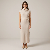 PLUXSTYLE::numise::sleeveless-draped-neck-midi-dress::front