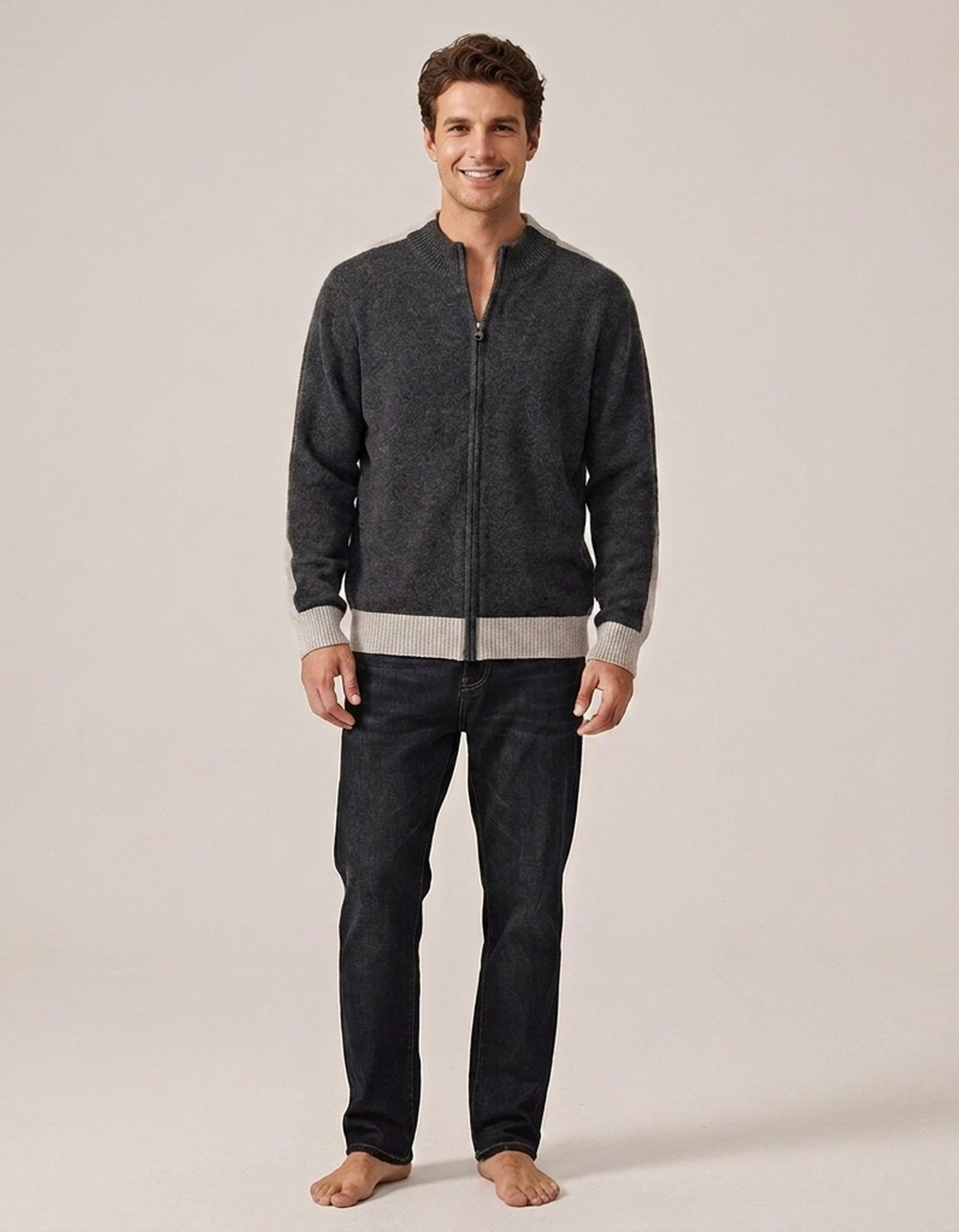 PLUXSTYLE::numise::mens-color-block-zip-cardigan::front