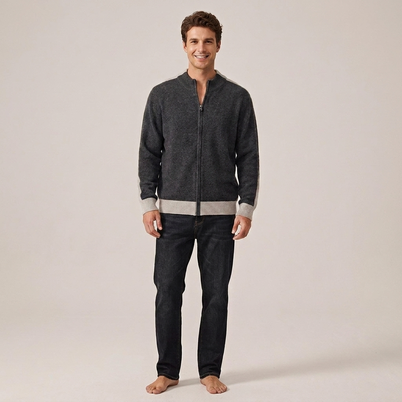 PLUXSTYLE::numise::mens-color-block-zip-cardigan::front