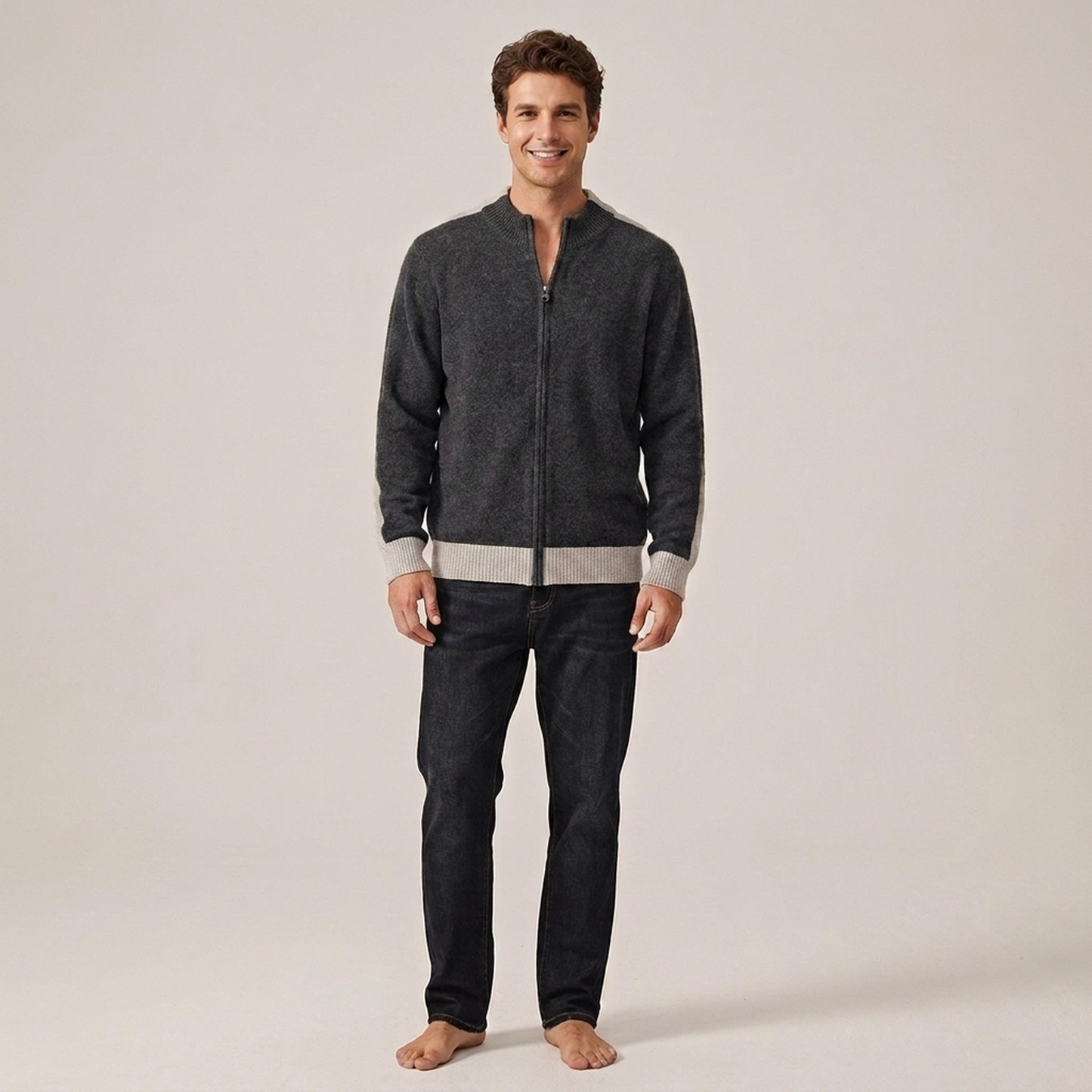 PLUXSTYLE::numise::mens-color-block-zip-cardigan::front