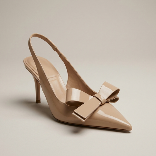 PLUXSTYLE::numise::pointed-toe-bow-slingback-table::closeup-hero