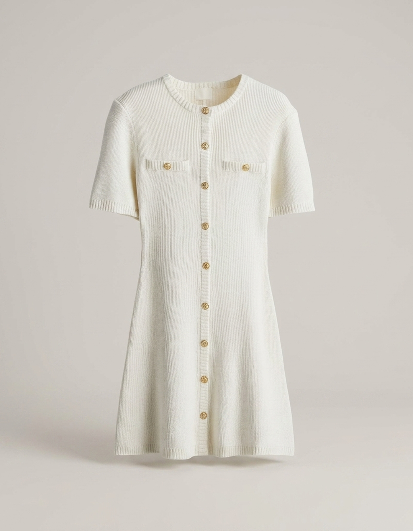 PLUXSTYLE::numise::aveline-gold-button-mini-dress::pack-white
