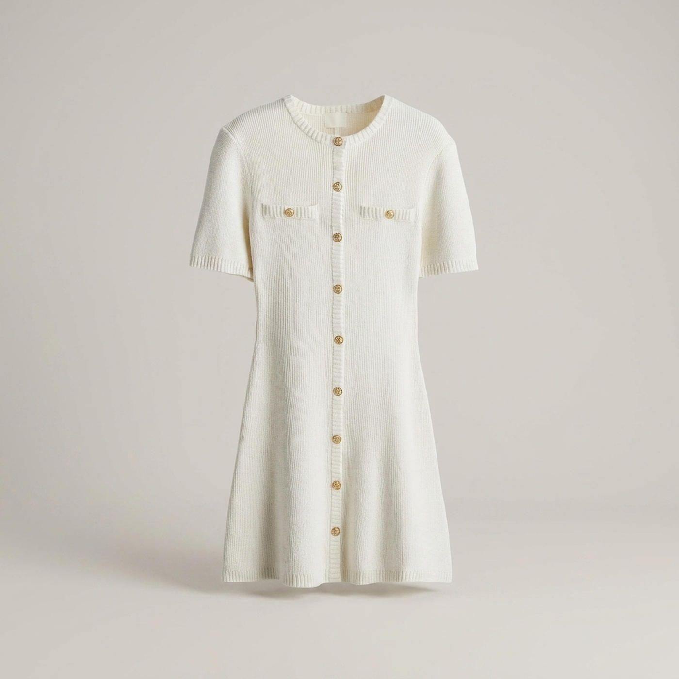 PLUXSTYLE::numise::aveline-gold-button-mini-dress::pack-white