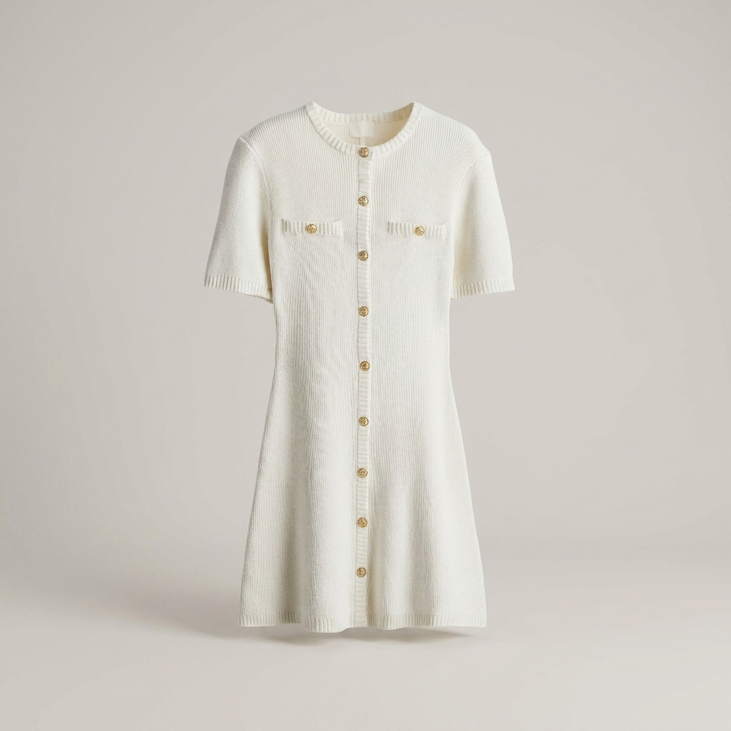 PLUXSTYLE::numise::aveline-gold-button-mini-dress::pack-white