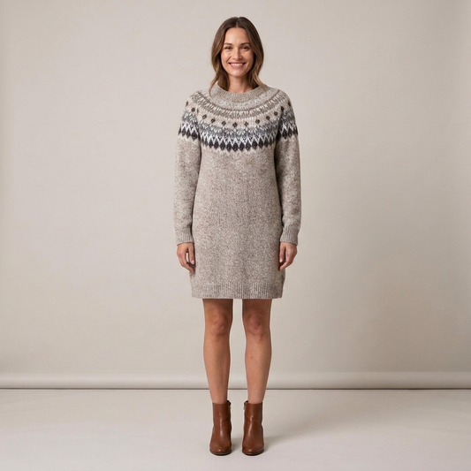 PLUXSTYLE::numise::fair-isle-relaxed-sweater::front