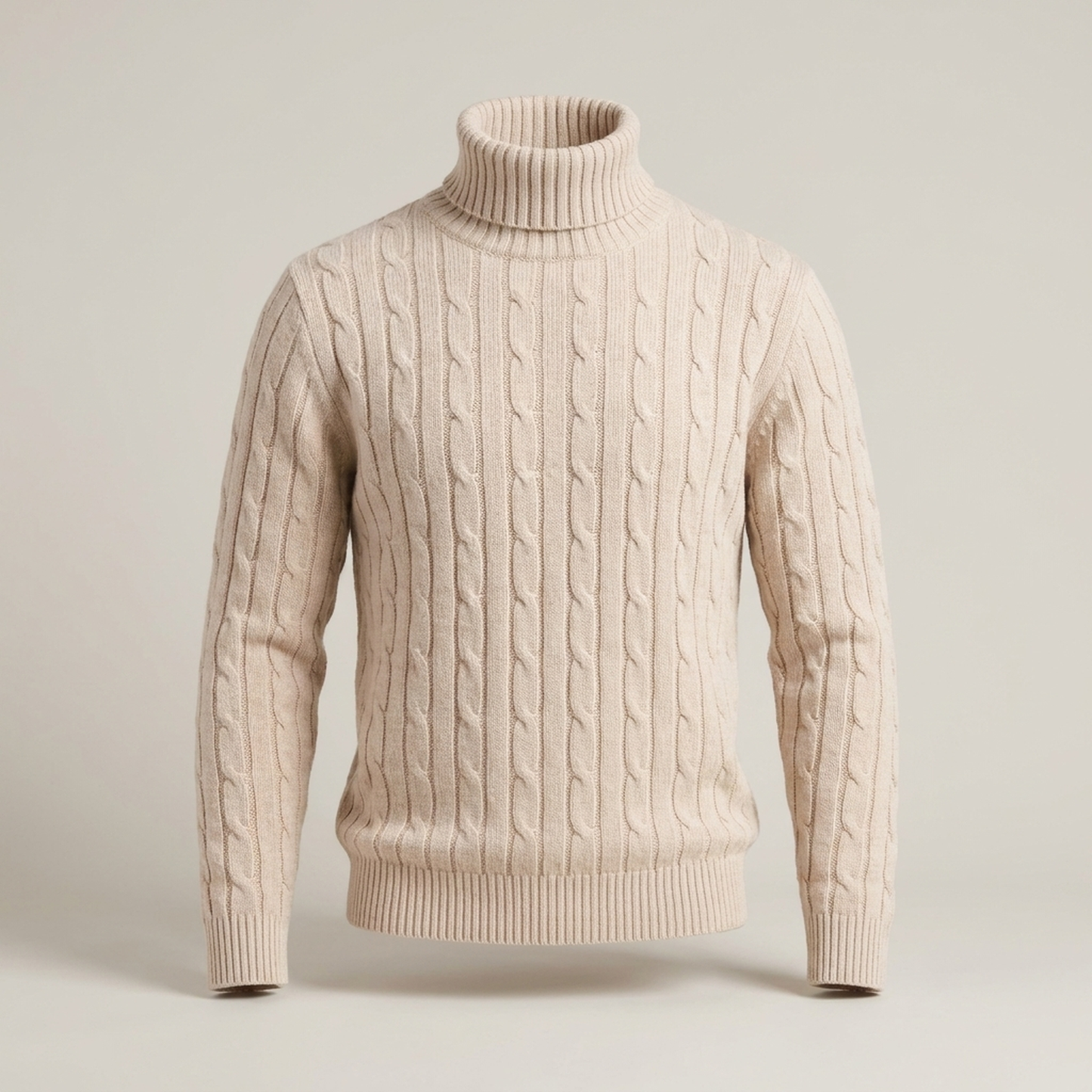 PLUXSTYLE::numise::mens-cable-turtleneck-sweater::pack-beige