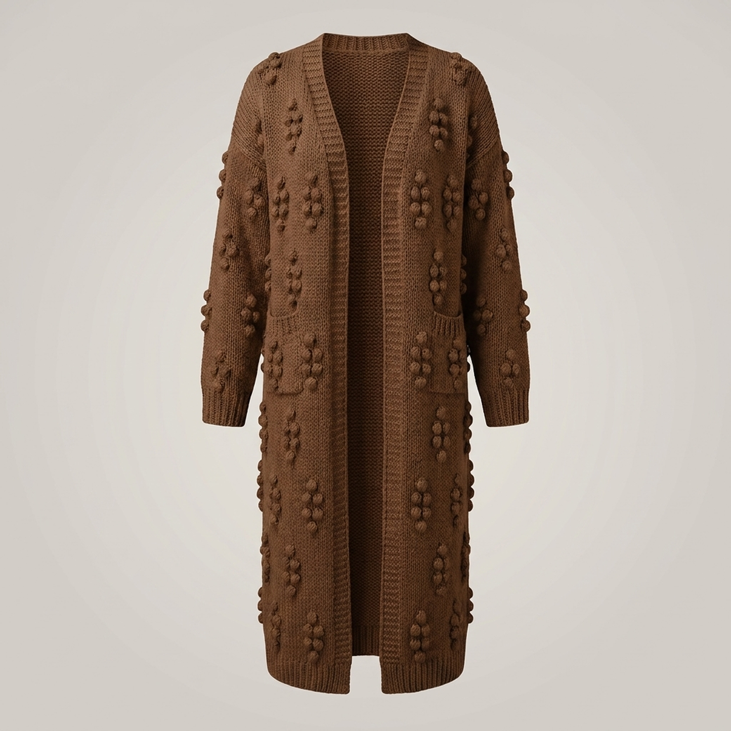 PLUXSTYLE::numise::textured-open-front-cardigan::pack-brown