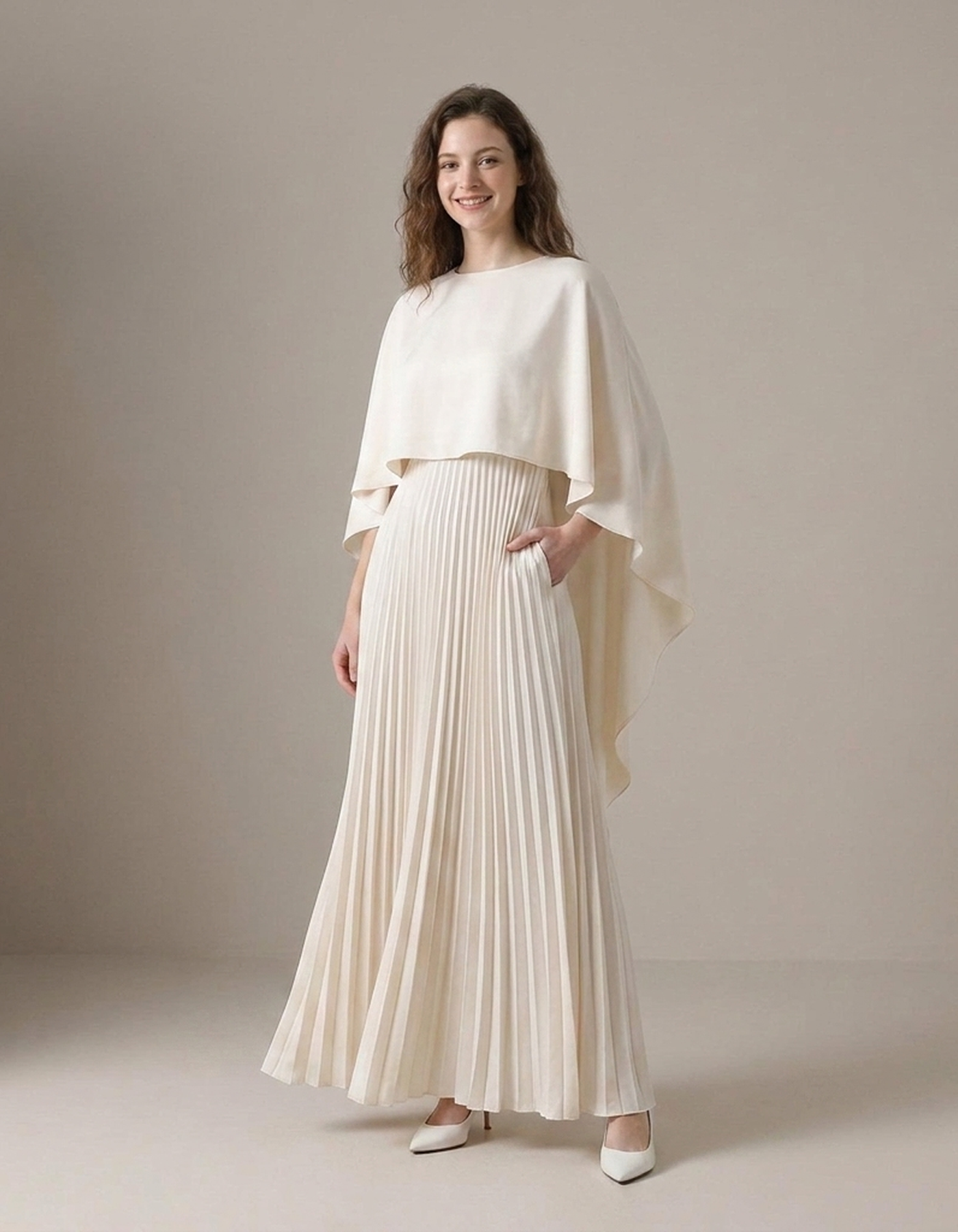 PLUXSTYLE::numise::aniya-cape-sleeve-maxi-dress::front