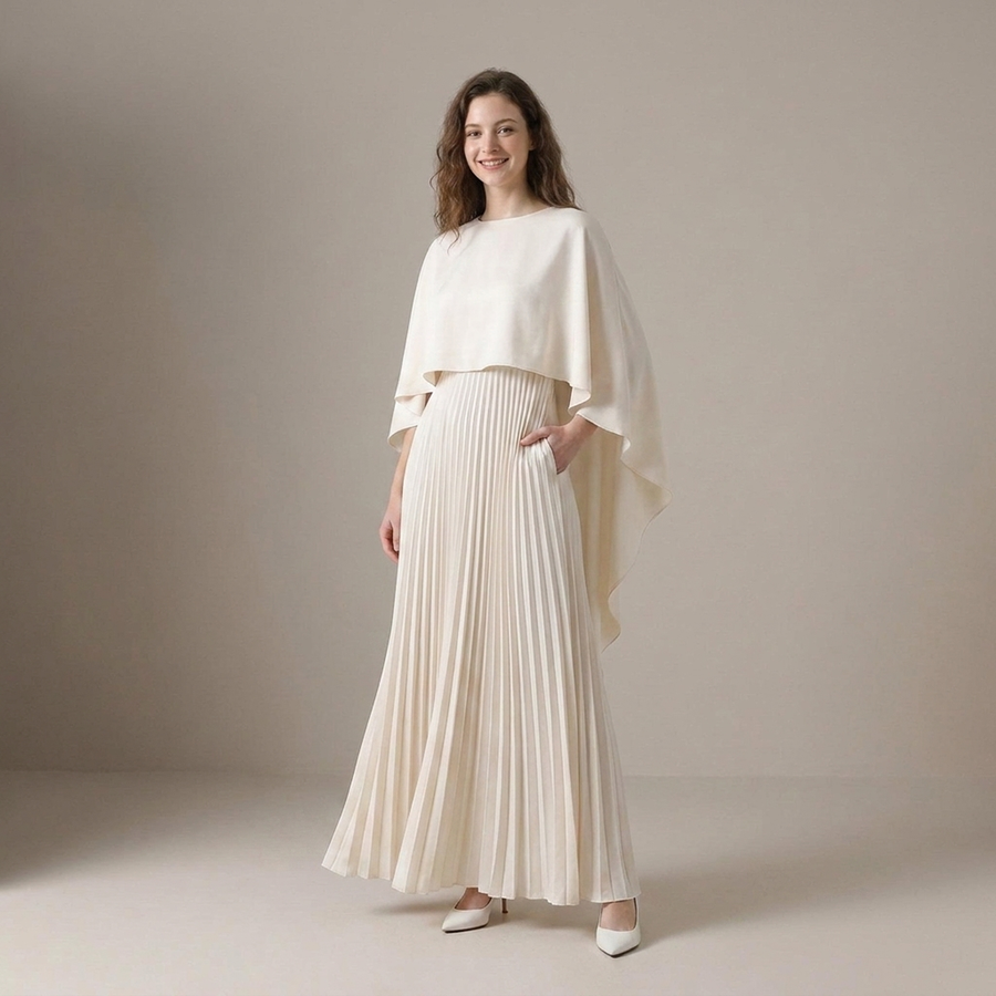 PLUXSTYLE::numise::aniya-cape-sleeve-maxi-dress::front