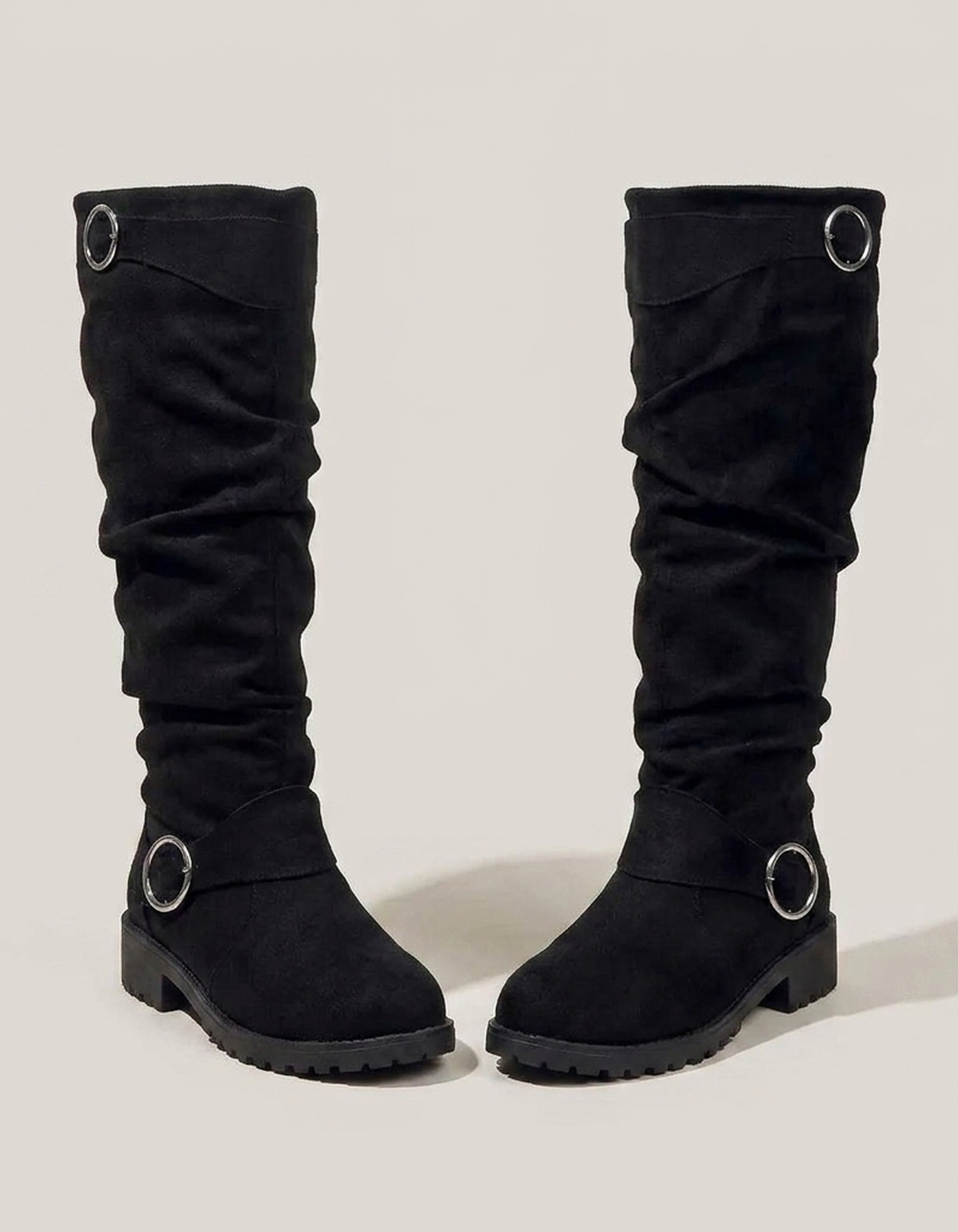 PLUXSTYLE::numise::slouchy-buckle-knee-high-boots::pack-black