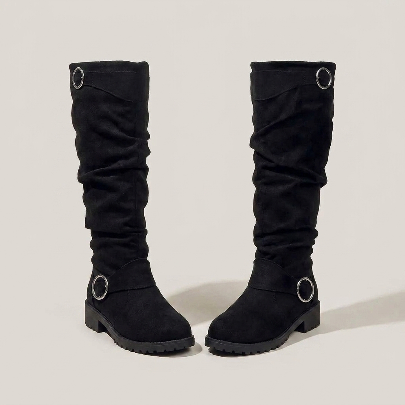 PLUXSTYLE::numise::slouchy-buckle-knee-high-boots::pack-black