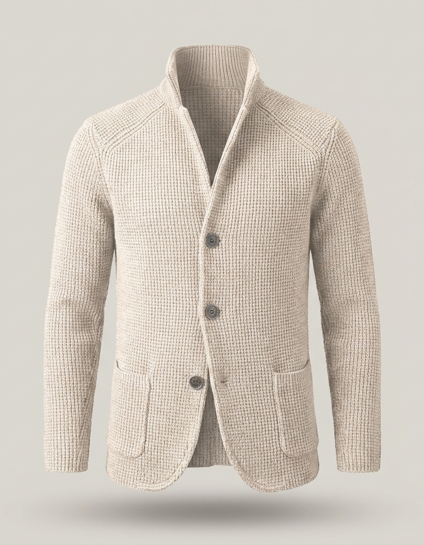 PLUXSTYLE::numise::stand-collar-button-cardigan::pack-beige